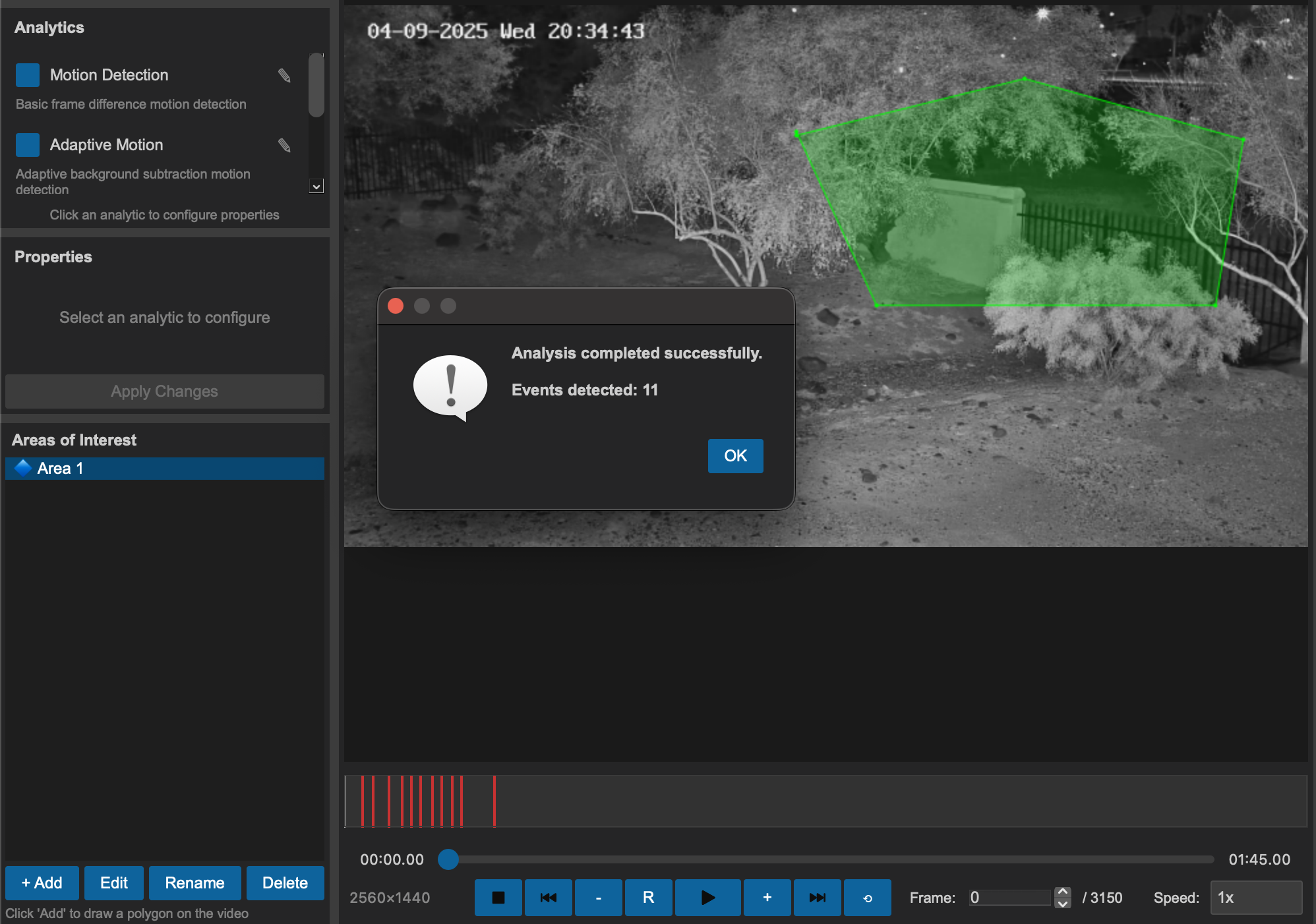 ThreatSight area-of-interest polygons drawn over video zones