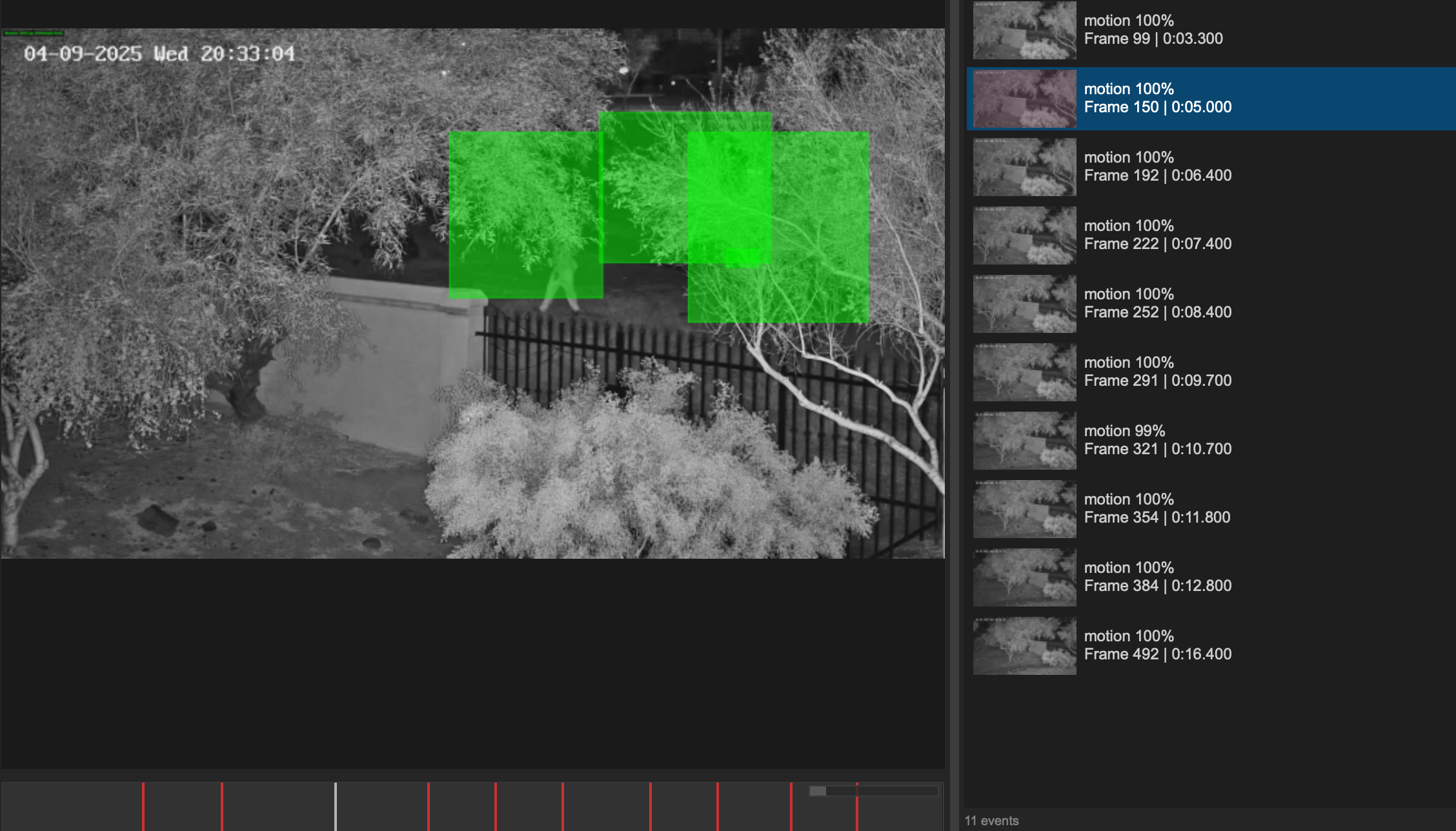ThreatSight video player with playback controls, frame number, speed options, and hot frames graph